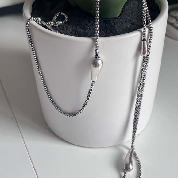 Vintage Michael Dawkins toggle sterling silver 36" necklace, caviar and oblong - Picture 2 of 16